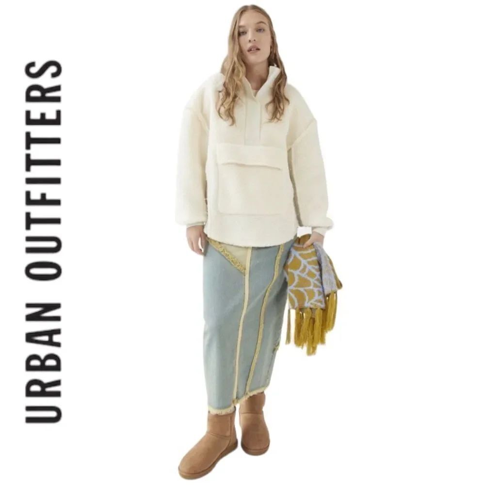 NEW BDG UO Urban Outfitters Kas Ivory Sherpa Pieced Sweatshirt S M L